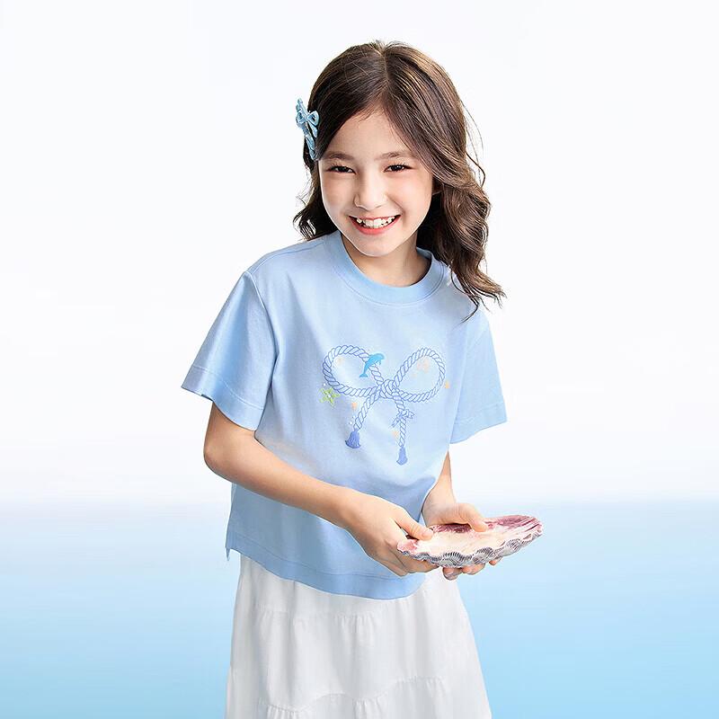 Annil Girls' Summer 2026 Crew Neck Short Sleeve Knit Top
