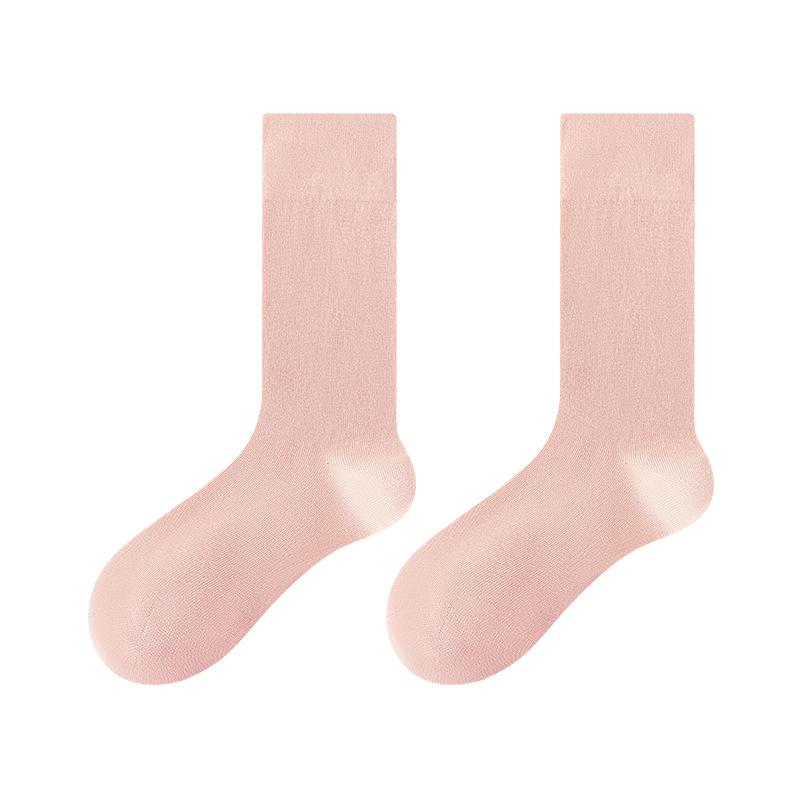 Female Summer Thin Style Pure Cotton 10A Antibacterial Deodorant Boneless Solid Color Long Tube Pile Socks