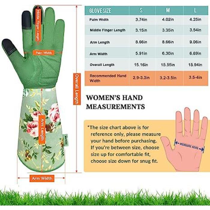 Guanti da giardinaggio da donna, lunghi guanti da giardino in pelle, guanti protettivi leggeri da donna, adatti per giardini e esterni