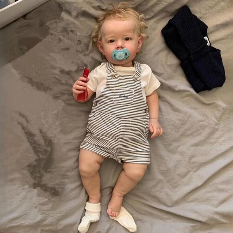 Huge Size 70cm Lifelike Reborn Baby Doll Liam Exquisite 3D Color Painted Alive Newborn Doll Soft Touch Cotton Body Rebirth Doll with Rooted Curly Hair