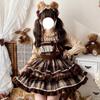 Japanisches Gothic Lolita Kleid Damen Kawaii Schleife Bär Spitze Blaues Kleid Langarm Prinzessin Kleid Halloween Kostüm Geschenk für Mädchen