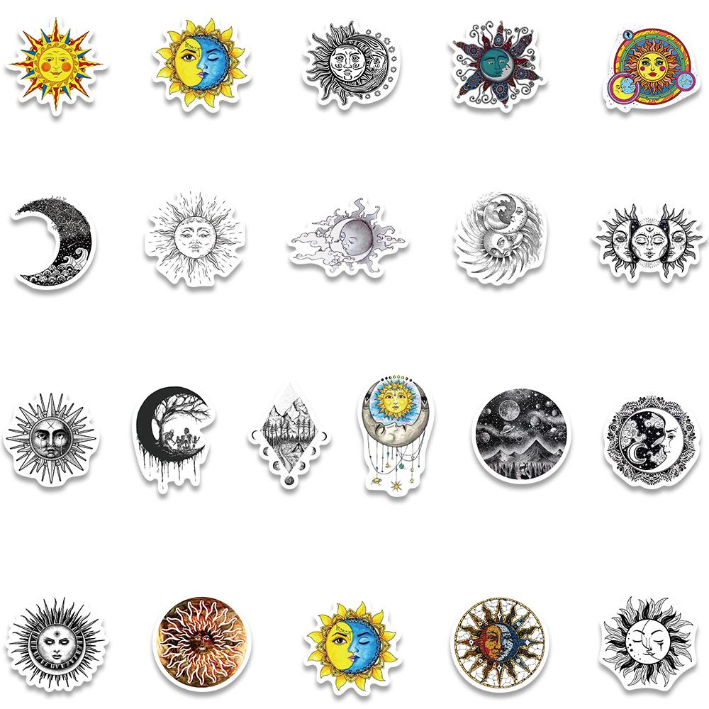 64Pcs Cool Gothic Cartoon Witch Moon Sun Stickers Aesthetic Art Decals Scrapbook Laptop Guitar Phone Graffiti Sticker Kids