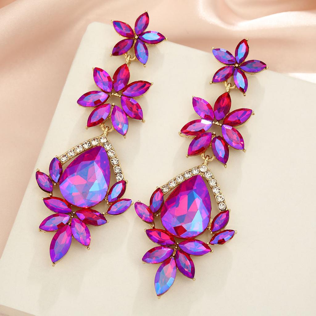 Luxury Sparkling Rhinestone Drop Earrings Fashionable Exaggerated Dangle Earrings For Women Elegant Party Jewelry