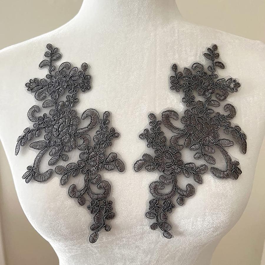 1 par brodert hvit beige svart blomsterlapp reparasjon