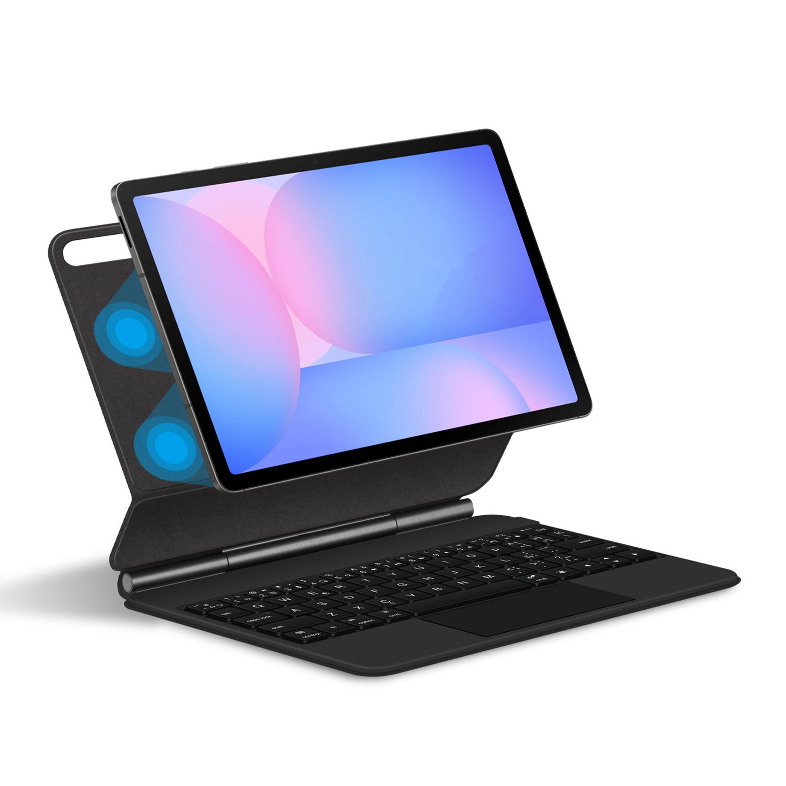 

Для Samsung Galaxy Tab S10 FE Магнітна плаваюча клавіатура, сумісна з Bluetooth (Іспанська)+Шкіряний чохол для планшета Black