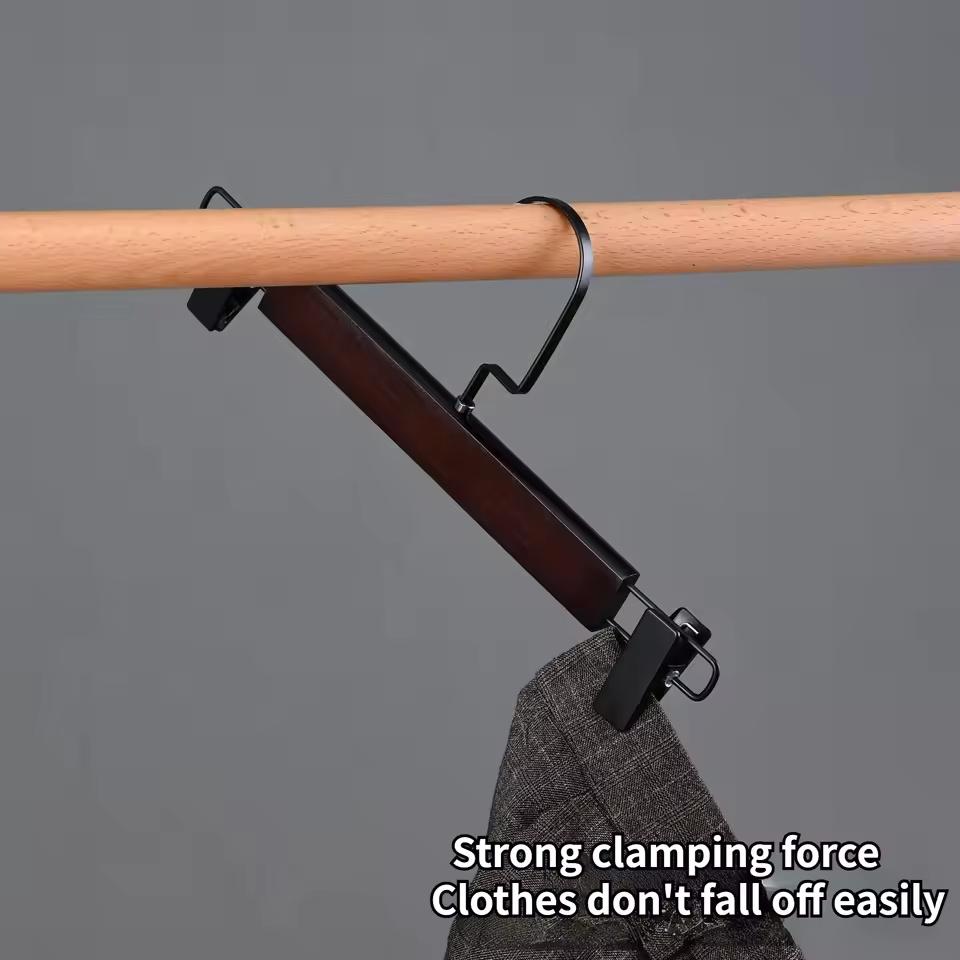 1pcs Vintage Wooden Pants Hangers,Solid Trouser Racks with Adjustable Non-Slip Clips,Home Organizers Hanger for Dress Scarf