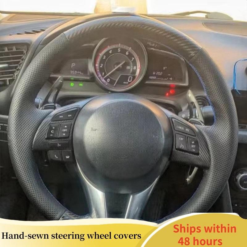 

ized Carbon Fiber Leather Car Steering Wheel Cover For Mazda 3 Axela Mazda 6 Atenza Mazda 2 CX-3 CX-5 Hand sewn Green Thread