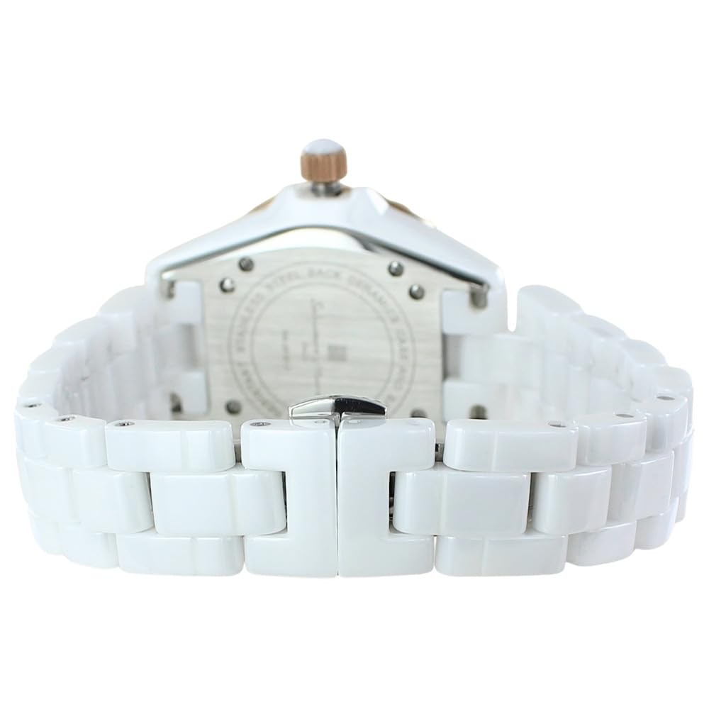 Salvatore Marra Gift Set Salvatore Marra Quartz Watch with Roman Numerals and Ceramic Strap 2 White x Rose (Pre-wrapped) Women's (No. Gold)