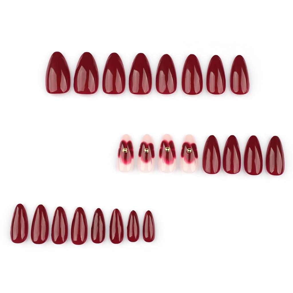 Simple Red Atmospheric Wearable Manicure, Advanced Sense Wearable Nail Film, Short Almond Flower Fake Nail