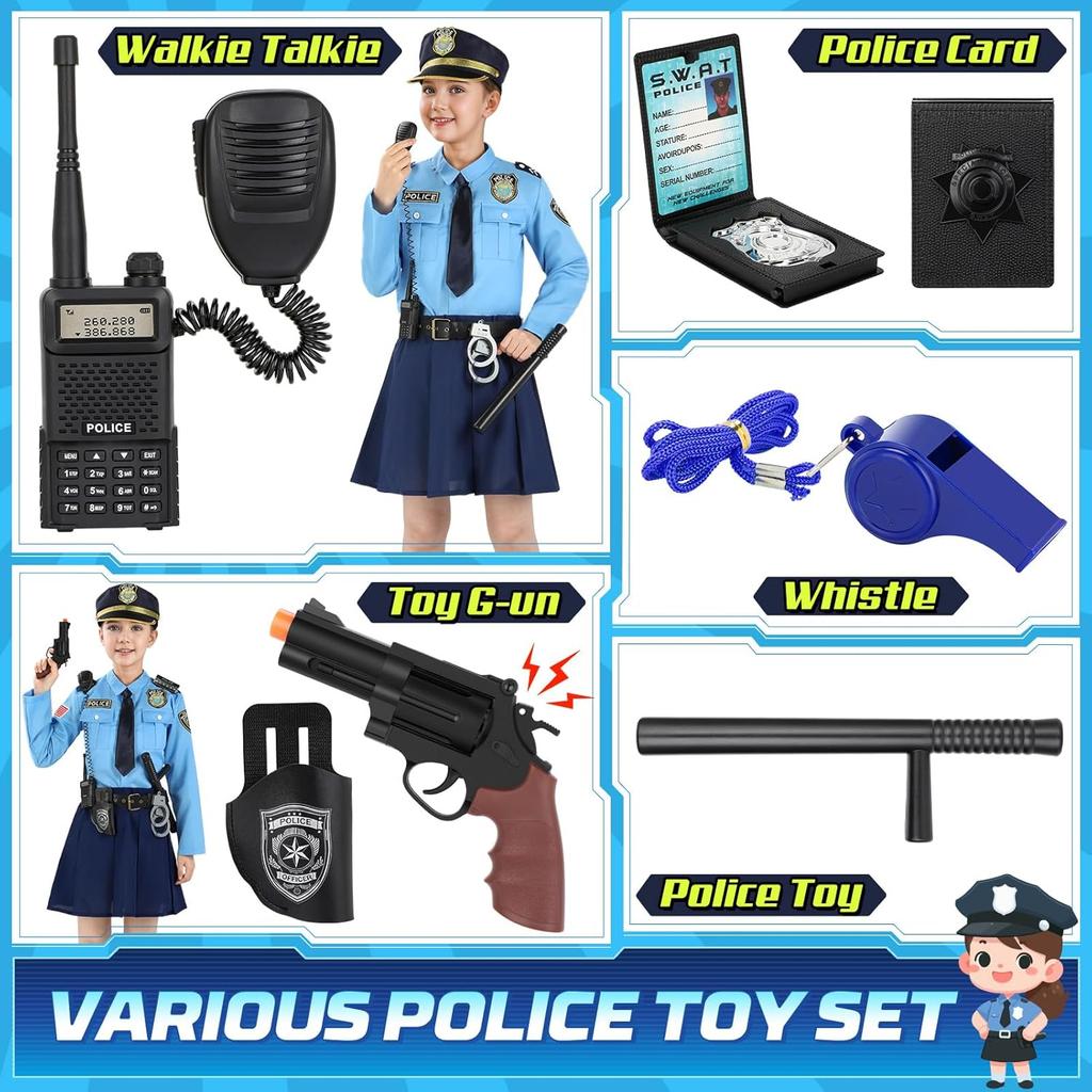 Police Costume for Girls, Police Officer Costume for Kids, Halloween Cop Costumes for Kids Girl Toddler 3-12