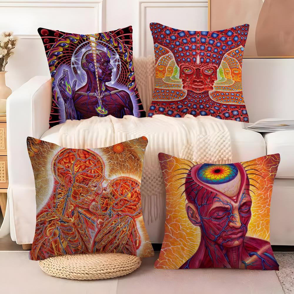 Visionary Spiritual Artist Alex Grey Pillow Case Natural Linen Double-Sided Printing Sofa Home Decor Cushion Cover
