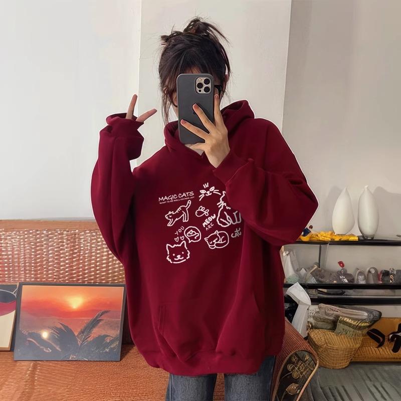 Women's American-Style Thickened Hoodie, Autumn/Winter 2024, Plus Velvet Heavyweight, Loose Fit, Lazy Style Outerwear