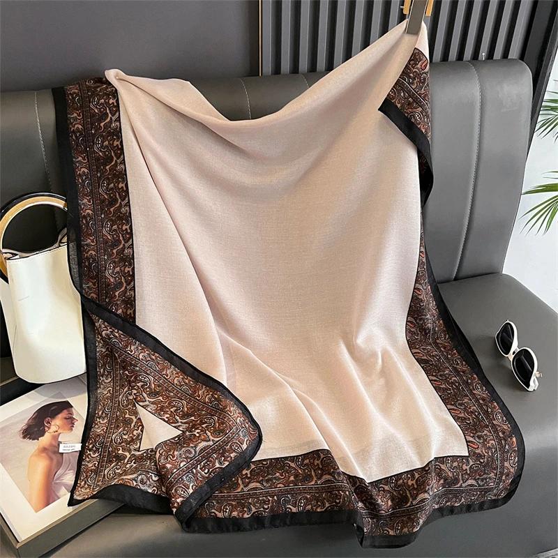 

Нова Весняна Жіноча Бавовняна Хустка Пляжний Хіджаб Шалі та Накидки Розкішний Бренд Квітковий Жіночий Фуляр Ешарп Дизайнерська Бандана 85x180cm