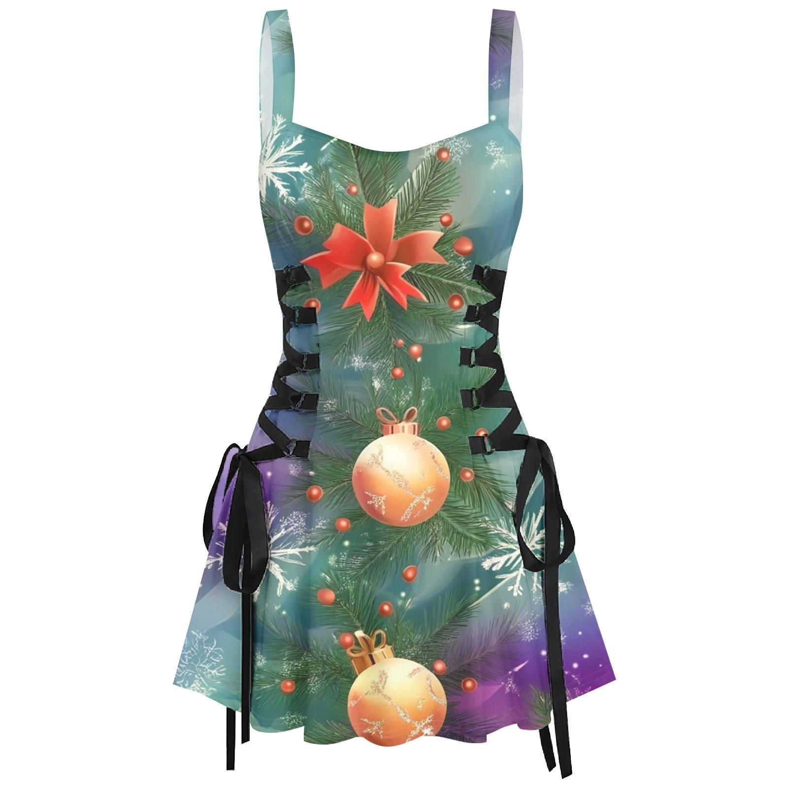 

Женское повседневное модное рождественское платье с сексуальным принтом на бретельках в стиле ретро с короткими юбками в стиле ретро M фиолетовый