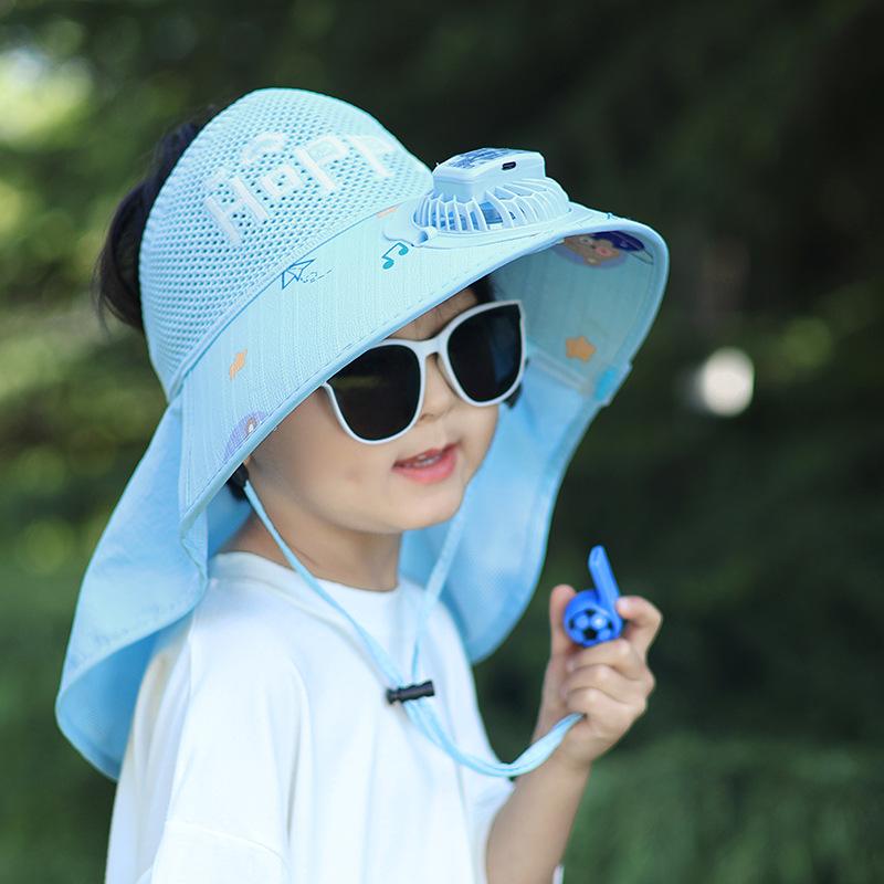Children's Hat Summer Boy Voice Control Fan Hat Sun Hat Girl Sun Hat Kid Travel Empty Top Brim Shawl