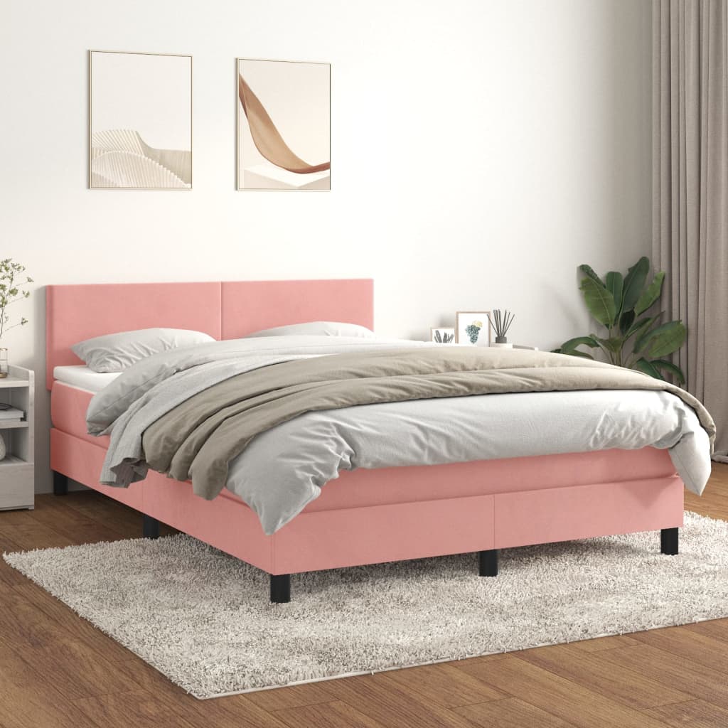 Box Spring Bed with Mattress Pink 140x190 cm Velvet