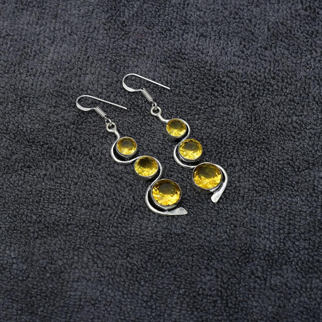 Citrine Gemstone : 925 Sterling Silver Handmade Long Earring's Jewelry