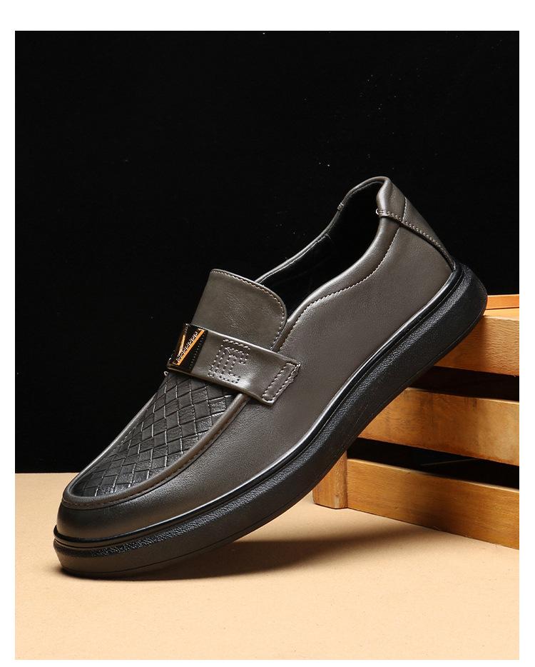 Loafers men's shoes British casual shoes round head leather shoes one pedal leather shoes