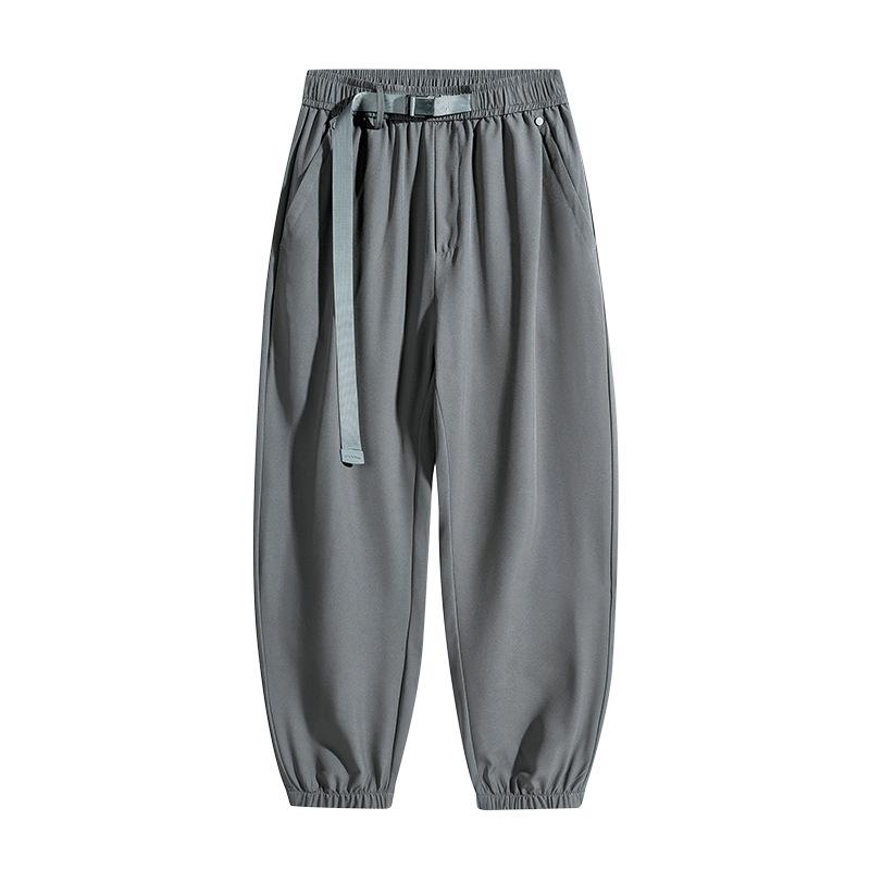 ACU Men s Outdoor Ice Silk Joggers: Lightweight Cuffed Spring/Summer Pants with Buckle Waistband & Ribbons 2XL серый