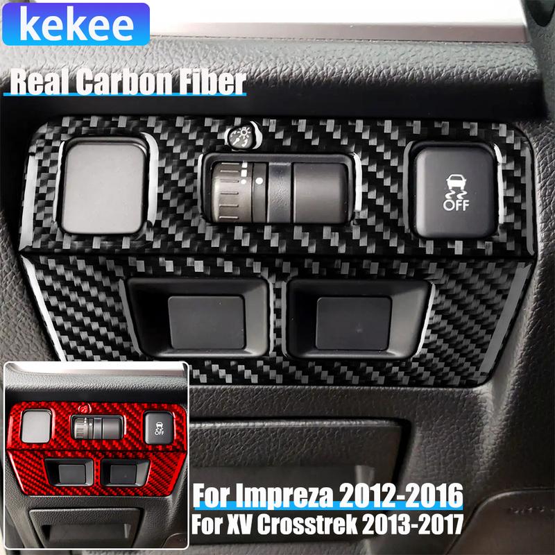 Real Carbon Fiber Car Accessories Headlight Switch Panel Cover Soft Sticker For Subaru Impreza 2012-2016 XV Crosstrek 2013-2017
