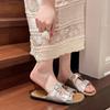 Flat-bottomed cool slippers for women's summer outer wear New Year's models, versatile soft bottom one-word drag, Internet celebrity silver 