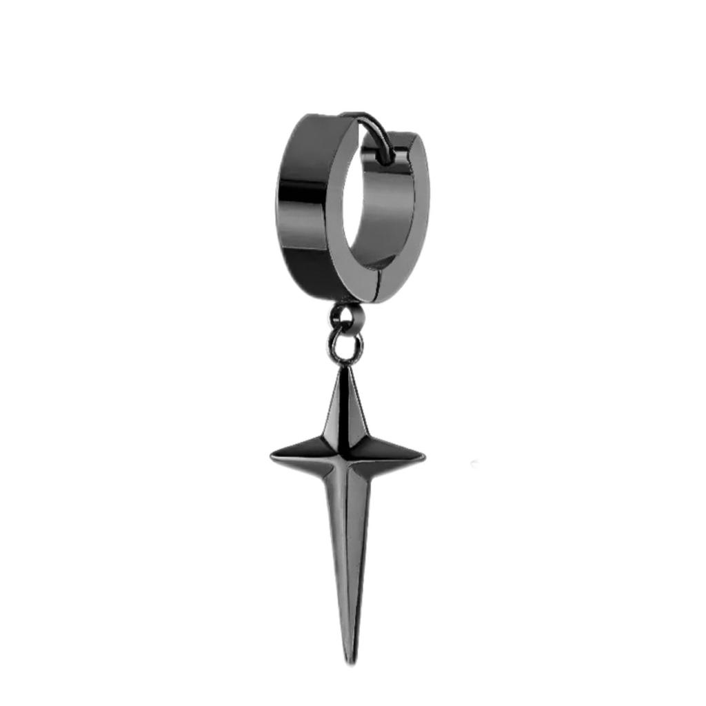 Unisex Titanium Steel Spiked Star Cross Earrings - Punk Hip Hop Ear Cuff Ornaments