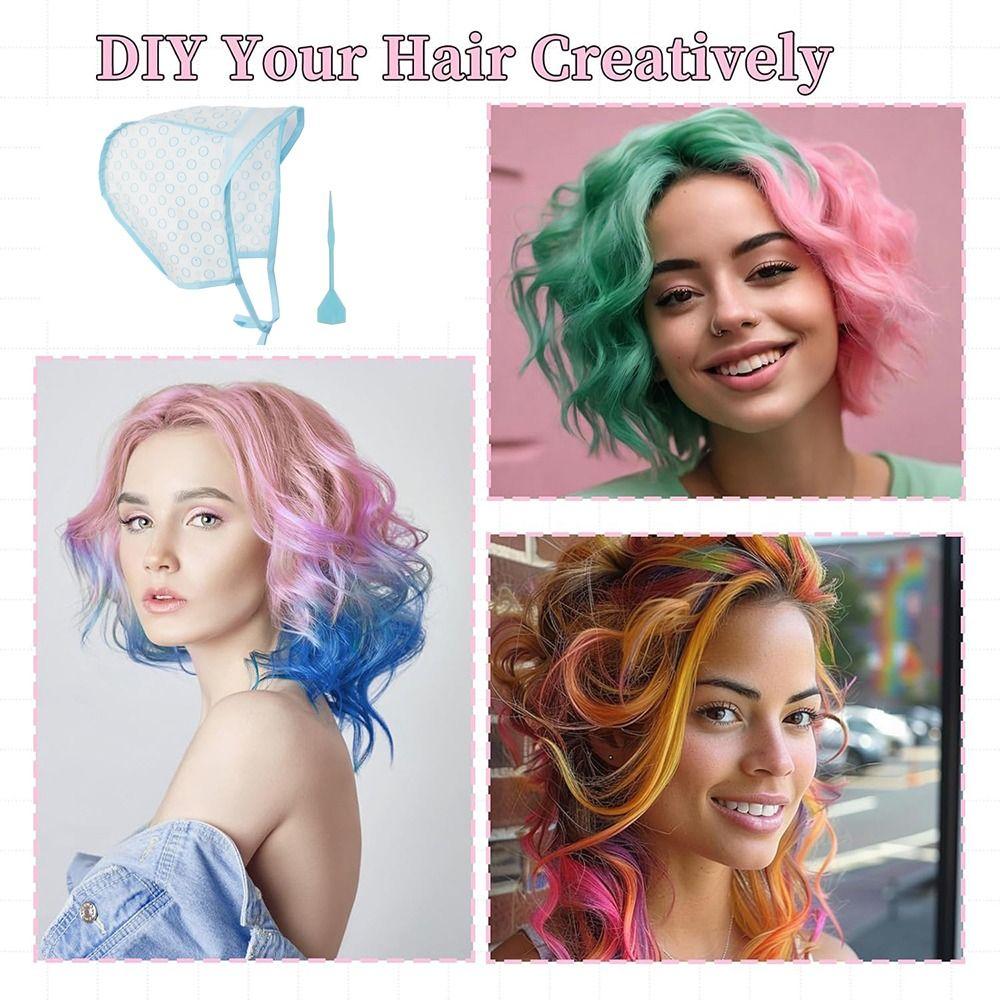 Reusable Hair Coloring Cap With Plastic Crochet Hook Dye Hat Caps Hair Hairstyling Tools  Salon DIY