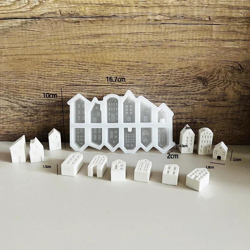 Molde de silicona de casa pequeña de estilo nórdico 3D con 12 agujeros para velas, yeso, hormigón, cemento y jabón aromático.