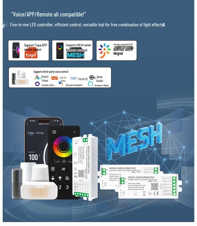 Taki Smart WiFi LED Dimmer Controller: RGBWC Seven-Color Wireless Touch Light Strip