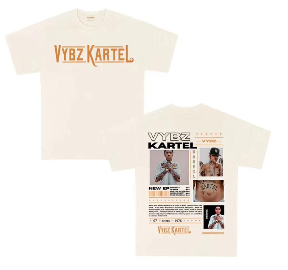 Rapper Vybz Kartel Tour 2026 Album Graphic TShirt Unisexs Fashion High Quality Cotton Tshirt Vintage Oversized Short Sleeve Tees