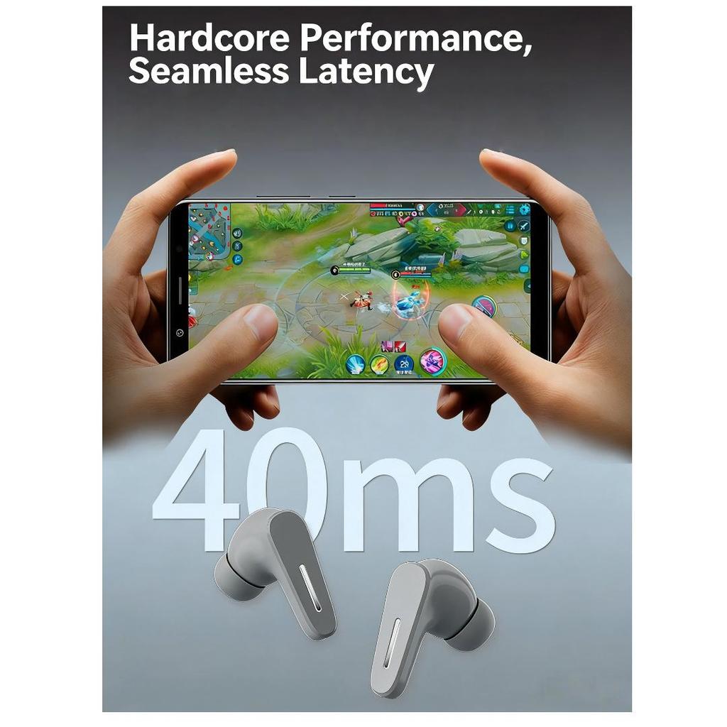 Bluetooth Earphones, Wireless Noise-Cancelling In-Ear Headphones, Low Latency, High Sound Quality, Long Battery Life, Gray