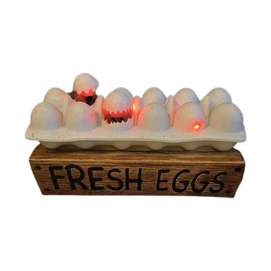 Halloween Zombie Chick LED Light Up Eggs Tray Spooky Eggshell Hatching Chicks Decoration 3D Creepy Deviled Eggs for Tabletop Party Indoor Decoration