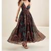 Foreign Trade Order Lu's Exquisite Chiffon Swing Skirt Waist-Slimming Slimming Dress Sling V-neck Formal Dress Print Long Dress