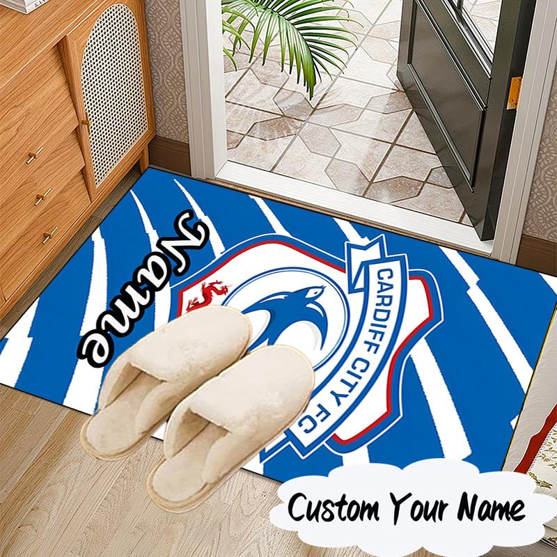 Custom Name Cardiff FC Crest Rug for Living Room, Game Rooms, Office, Bedroom, Floor Mat Playful Design, Fan Gifts Christmas Decor
