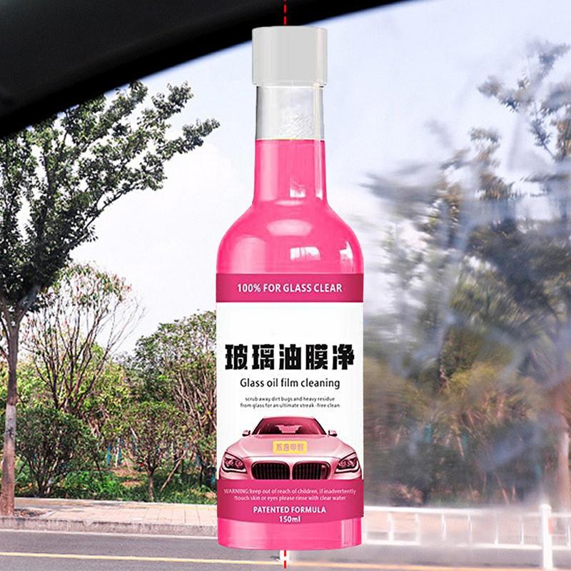Glass Oil Film Remover 150ml Pink Agent Car Glass Oil Film Cleaner Anti-Fog Oil Film Cleaning Solution Improves Visibility For