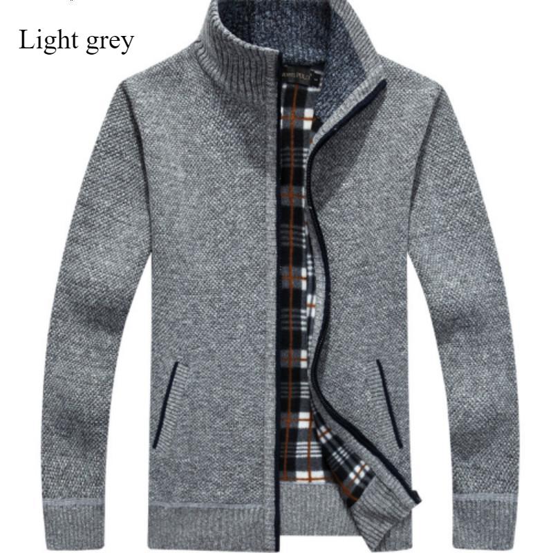Men's Autumn and Winter Cardigan Zipper Sweater Thickened with Velvet Stand Collar Loose Warm Knit Coat Top