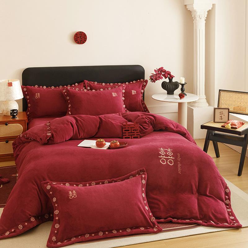 

Wedding Thickened Milk Fleece Four-Piece Series - Beloved 1.5M Sheet Four 1.8m 4pc