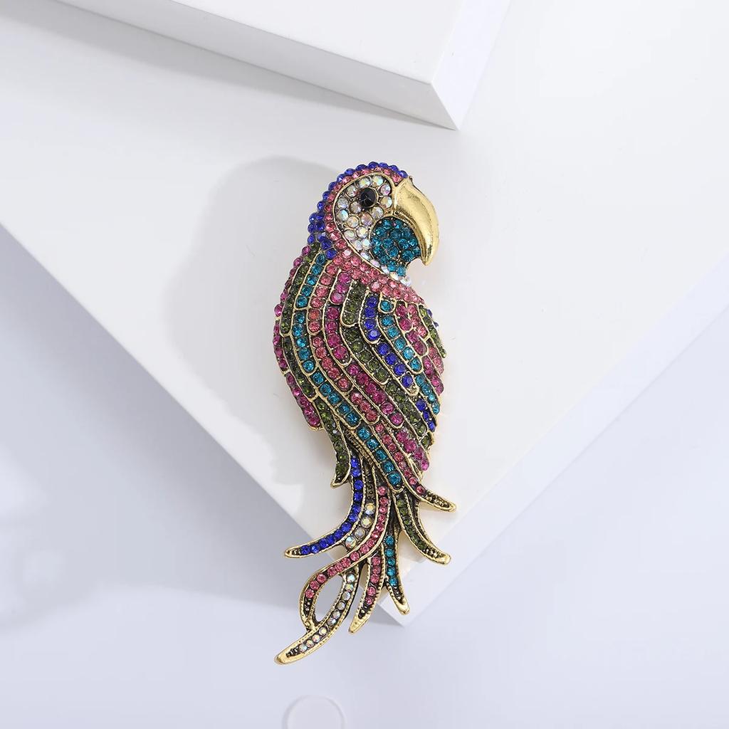 Rhinestone Parrot Brooches for Women Unisex Animal Pin Bird Lapel Pins Event Funny Luxury Gifts New Year Friends Decoration