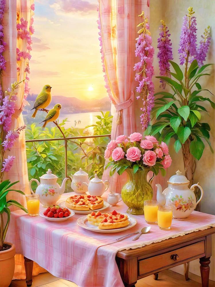 

5DDIY Алмазная картина Балконный пейзаж Цветок Украшение для дома Вышивка Мозаика Приморский сад Пейзаж Наклейки на стену Full Round 20x30CM