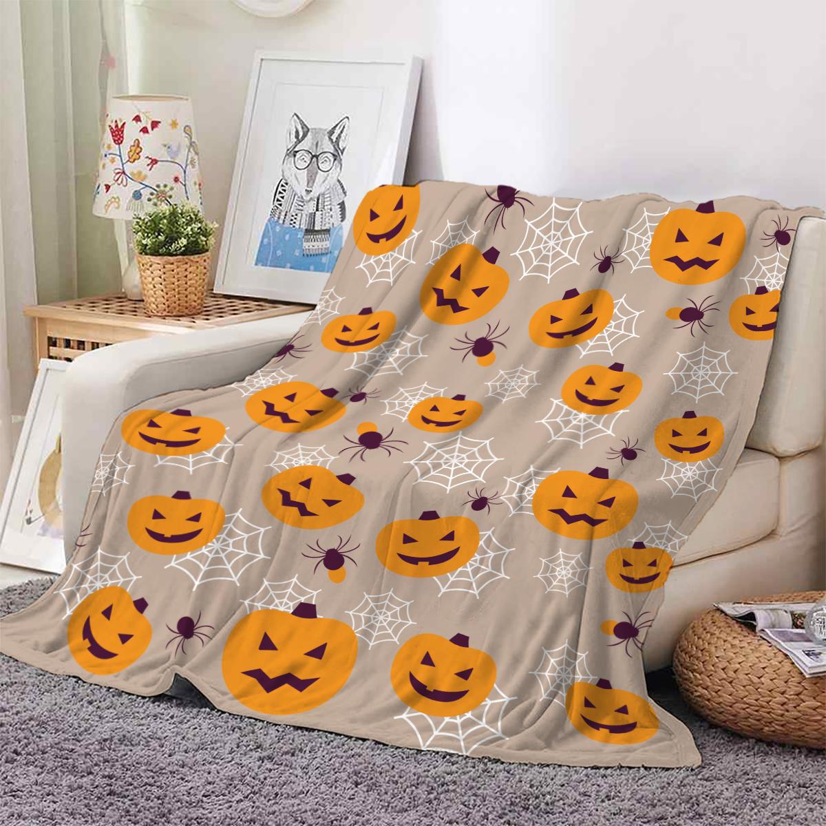 1 flannel blanket, spider funny pumpkin pattern print, soft Halloween sofa, air-conditioned room cover blanket 100cmx150cm