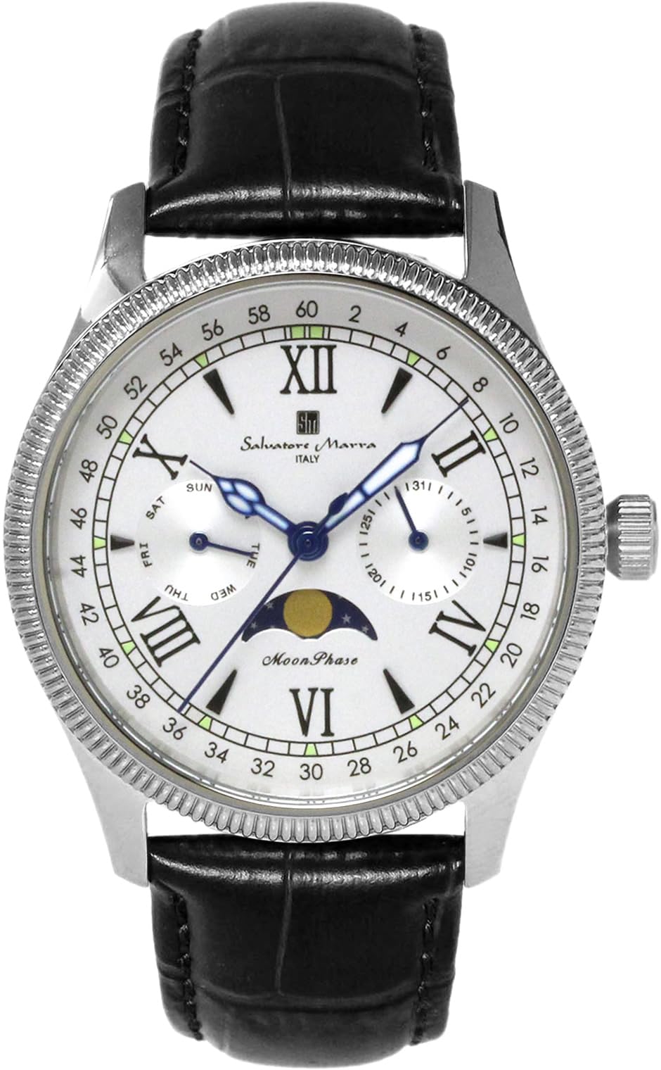 

Часы Moon Phase Multi Calendar 5 ATM Water Resistant Business Formal Leather Belt Limited Model Silver White [Salvatore Mara] Men s SM24110-SSWH