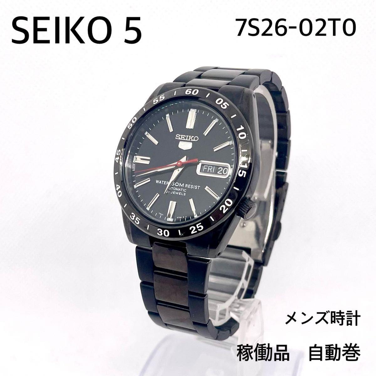 SEIKO 5 Men s Watch Automatic Day Date Back Sketch Black Dial Black Dial Working Product Watch 7S26-02T0