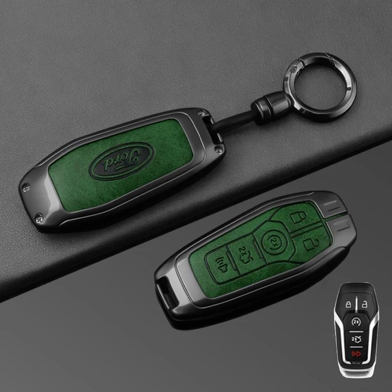 Autoaufkleber Ford Zinklegierung Leder Auto Schlüsselhülle Abdeckung Schutzschale Für Ford Fusion Mondeo Mustang F-150 Explorer Edge 2015