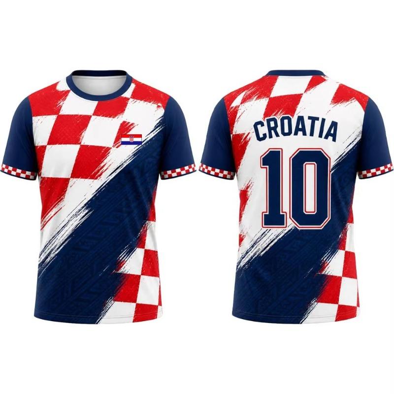 Kids Men's Croatia Soccer Jersey Checkerboard Folk Pattern Graphic Quick Dry Breathable Football Training T-Shirt for Fans