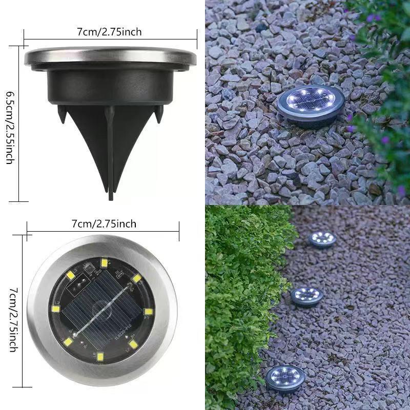 Solar Edelstahl 8-LED Bodeneinbauleuchte für Rasen- & Hofdekoration