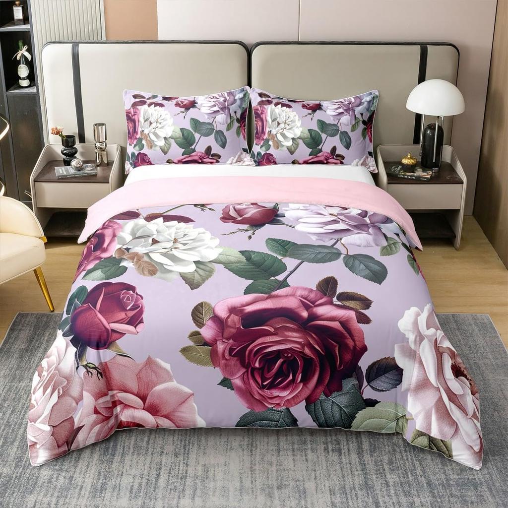 Watercolor Garden Floral Duvet Cover Set Botanical Bedding Set Spring Flowers Comforter Cover Rustic Vintage Wildflower Bed Set