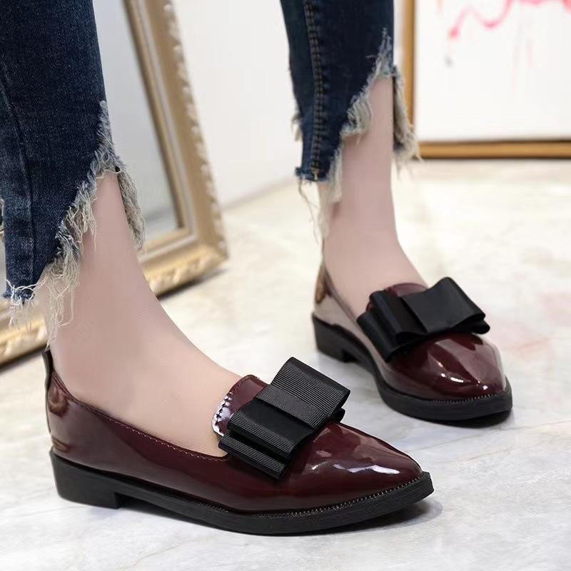 New Women's Loafers Bow Decor Pointed Toe Flat Shoes,Patent Leather Shallow Mouth Commuter Casual Shoes for Women
