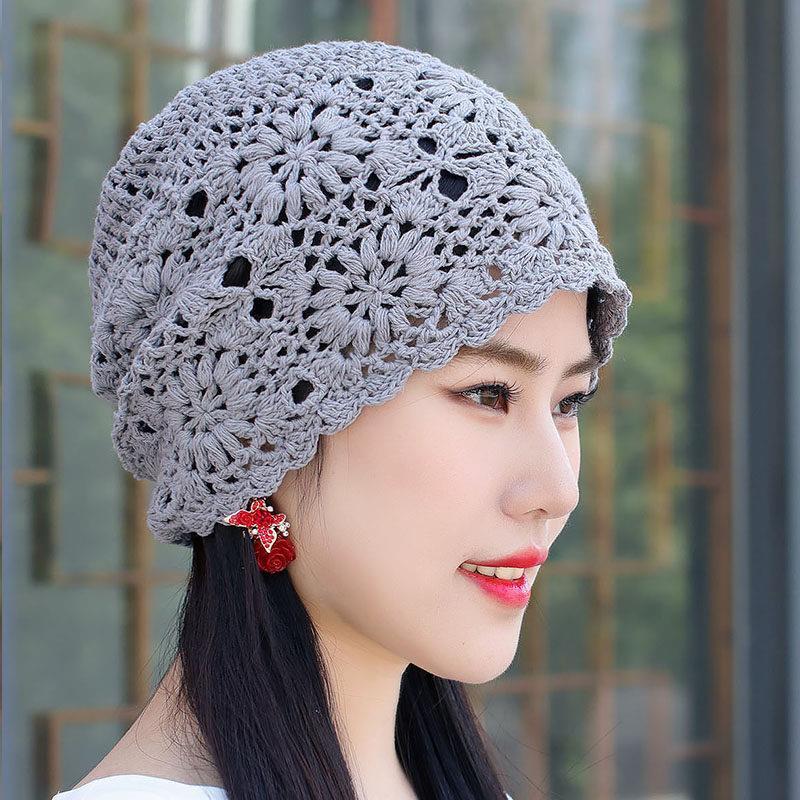 Women's Handmade Crochet Hat Spring Autumn Single Layer Woven Flower Slouchy Hat Classic Retro Wool Hat Hollow Knitted Hat