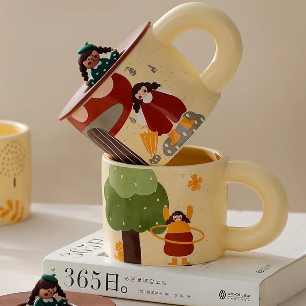 Cute Girl Mug Office Water Cup Coffee Cup Creative Ceramic Cup Cartoon Girl Cup Souvenir