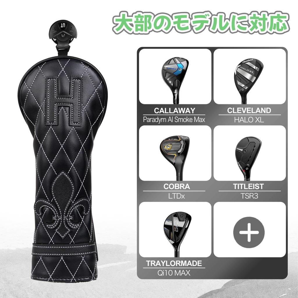 Golf Träkåpor Set om 3 för Fairway och Utility Klubbhuvudskydd Svart Syntetiskt Läder Ichihatsu (1FH) Driver, Trä,